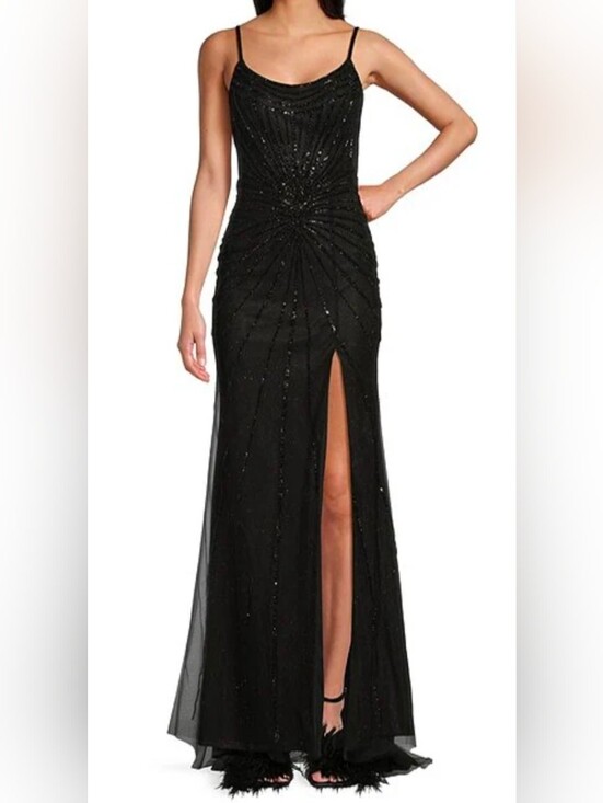 Gianni Bini Dresses & Skirts - Gianni Bini GB Black Sequin Long Split Dress Size 3 Mesh Back NWT Cocktail Prom